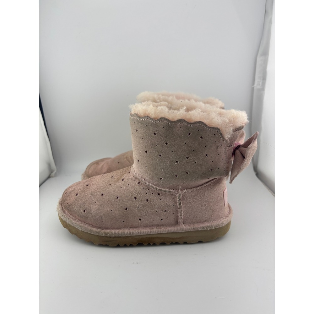 UGG Kids Gita Stars Pink Suede Bow Ankle Boots Size 12 1105391T